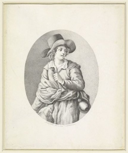 Shepherd with dog in oval