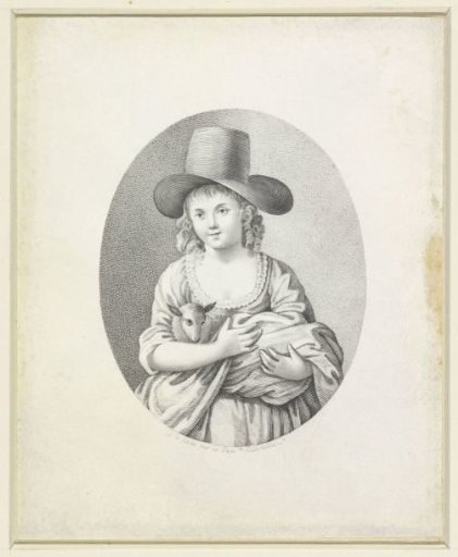 Shepherdess with lamb in oval