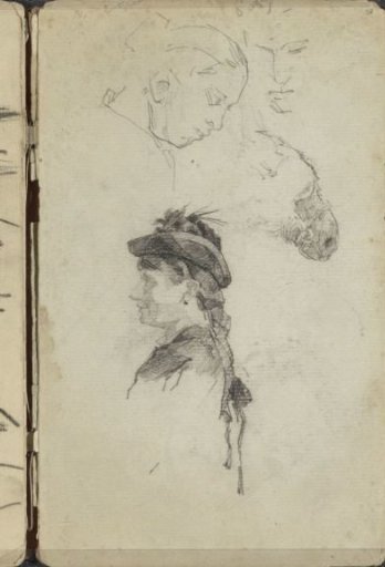 Heads and a female bust in profile