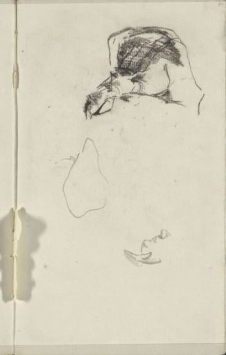 Study sheet with a face, a headdress, and the hindquarters of a recumbent cow