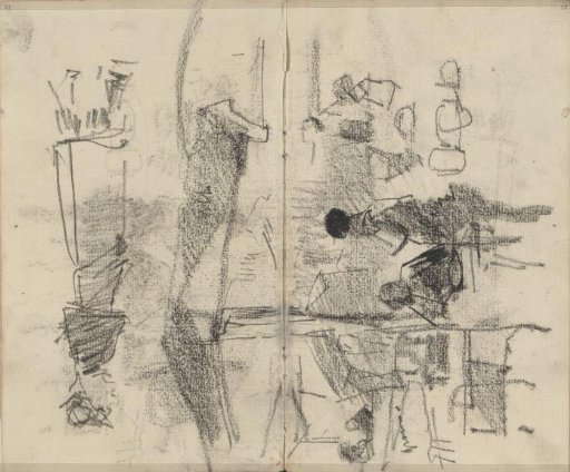 Figures, possibly at a market or in an establishment