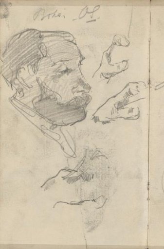 Study sheet with a man's head and hands