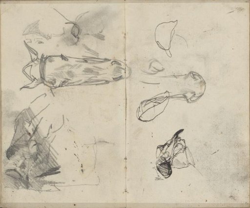 Study Sheet with horses, a woman's head with a hat, and a reclining man