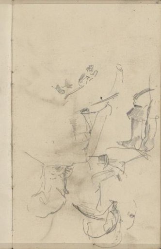 Study sheet with children and a woman, seen from behind