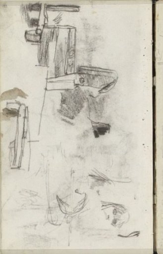 Study sheet with a construction by the water and heads