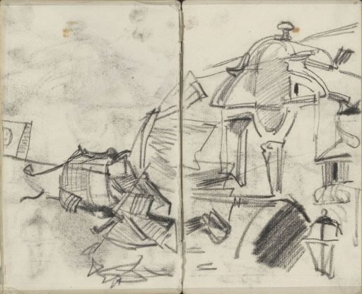 Study sheet with a rider in armor, a street lamp and possibly an architectural study