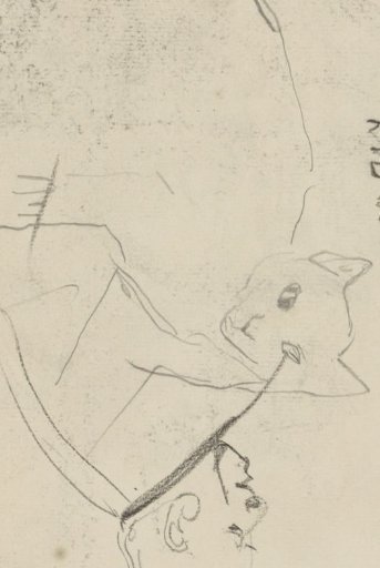 Cat and a man, in profile