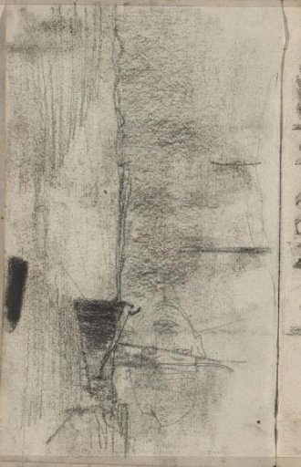 Ship in the water and a man's head with a hat