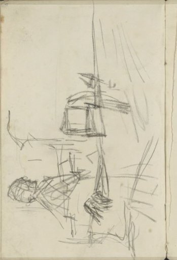 Figure study and possibly a landscape with buildings