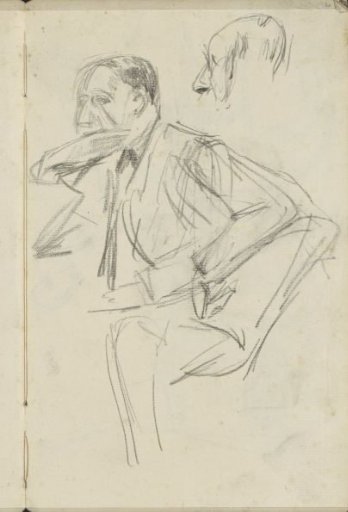 Seated man and a man's head