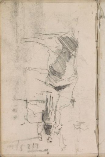 Standing cow and two riders, possibly soldiers