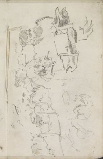 Study sheet with men's heads and a horse's head