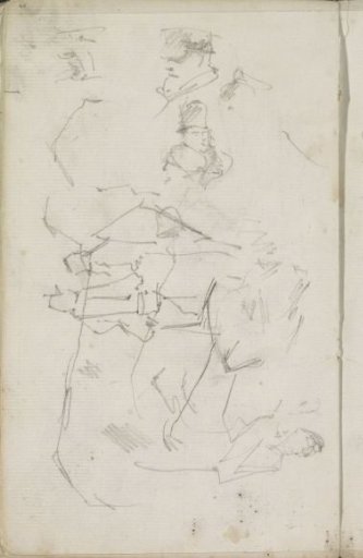 Study sheet with men's heads, soldiers and a horse