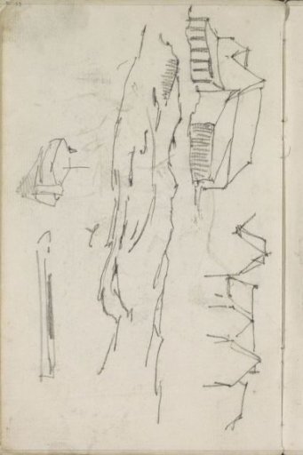 Landscape with buildings and two boats