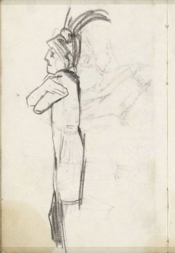 Woman with crossed arms, in profile