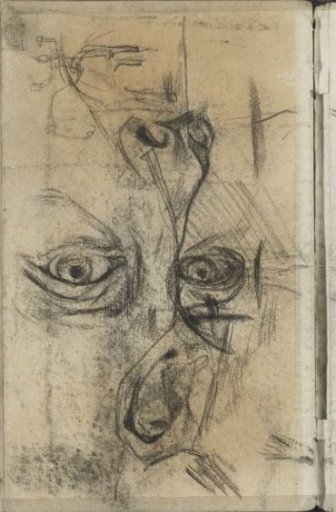 Study sheet with a face, an ear, and a rider