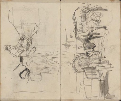 Study sheet with a seated man and grazing horses