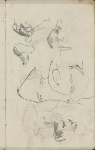 Study sheet with dogs, men's heads, and horse hindquarters