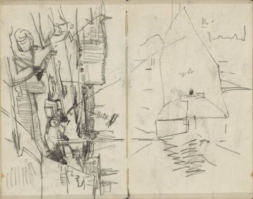 View of a quay with construction materials, possibly near Prinseneiland in Amsterdam