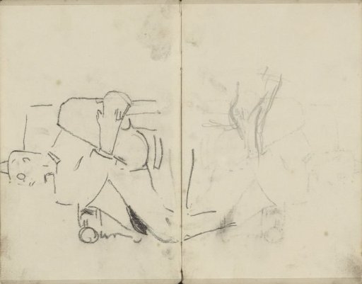 Seated man with one leg raised