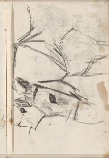 Two horses, possibly with a sack of oats