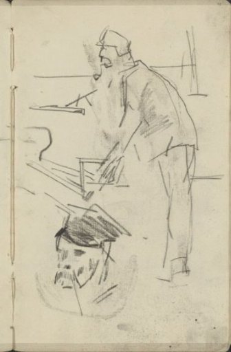 Bending man with a pipe and a man's head