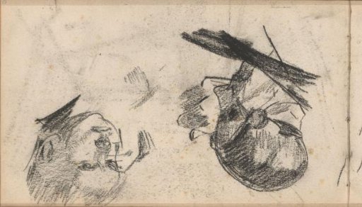 Woman's Head with a Cap with Earflaps and a Man's Head