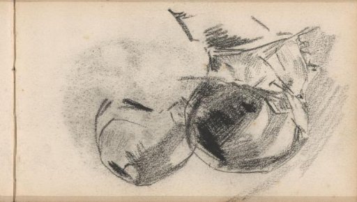 Two studies of a woman's head with a cap with ear flaps