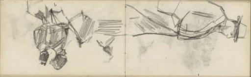 Standing Man with Hat and Two Soldiers on Horseback, Possibly Artillerymen