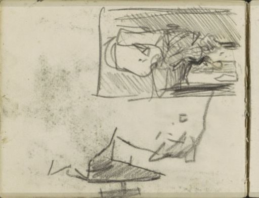 Two horse heads and a seated girl in a kimono