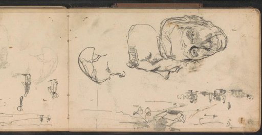 Study Sheet with Heads and Seated Figures, Possibly on the Beach