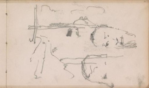 Landscape with a farmhouse and two male heads