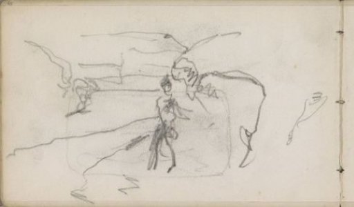 Figure in a landscape, possibly along a path