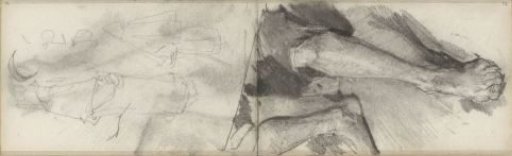 Legs of a Seated Man and Two Figures in Robes