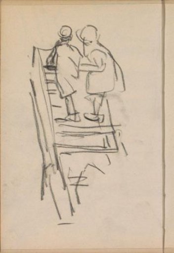 Two figures on a staircase