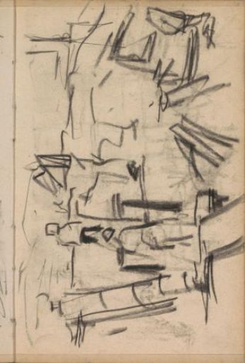 Figures, possibly amidst building materials