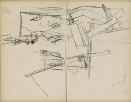 Study, possibly of a construction site or a shipyard