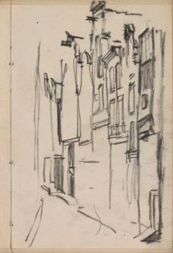 View of an alley in Amsterdam, possibly near the Nieuwendijk