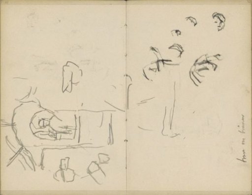 Interior of a tram and figure studies