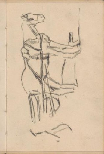 Harnessed horse, possibly on the Dam in Amsterdam