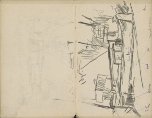 View of boats, possibly along the Damrak in Amsterdam