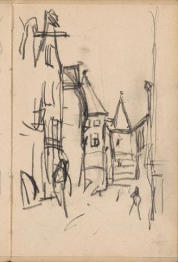 View of a street in Amsterdam with the Waag