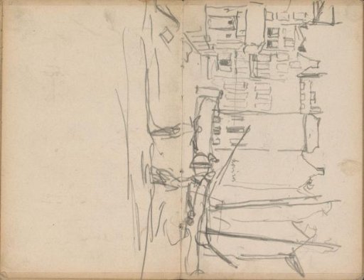 View of the Damrak in Amsterdam with the houses on the Warmoesstraat