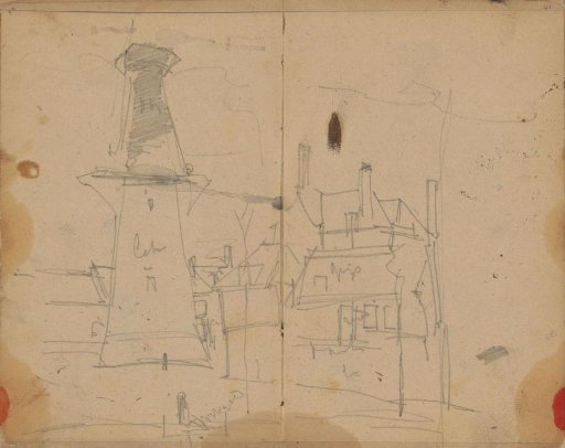 City view with a mill, possibly Delft