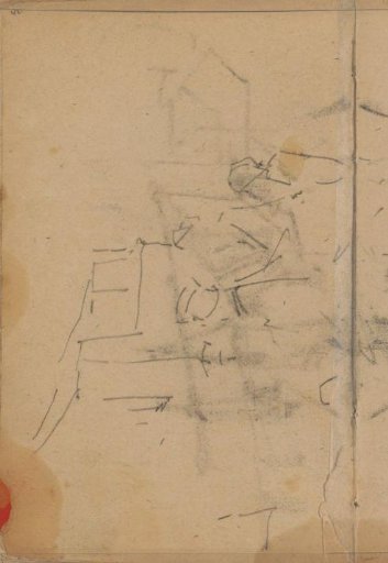 Figures before a building
