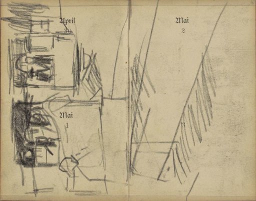 View of a street or square, possibly with horse-drawn trams