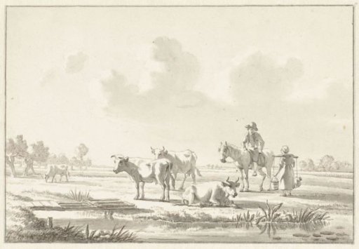 Landscape with Cows, a Man on Horseback and a Woman
