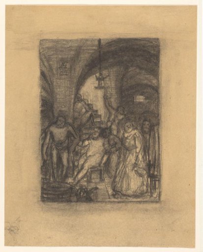 Gathering, possibly a bacchanal, in a vaulted room