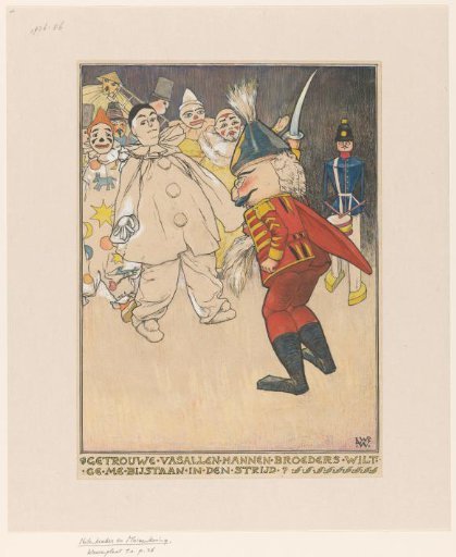 Nutcracker draws his sabre before a group of dolls