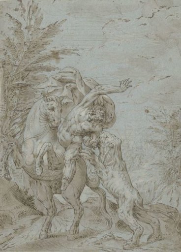 Rider attacked by a lion (the prophet Balaam?)